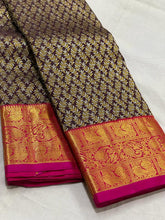BROWN COLOUR | SMALL LEAVES & RED GOLDISH BORDER ZARI KOTA SILK SAREE